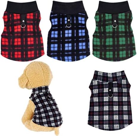 Rbenxia Buffalo Plaid Dog Sweaters with Leash Ring - Soft Fleece Vest Jacket Pet Clothes Winter Outfits for Small Puppy Cat Pets (Medium)