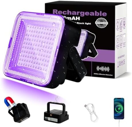 Rechargeable 5000mAh LED Black Light, 120 UV led, IP65 Waterproof & Magnetic, Long Runtime Ultraviolet Light for Neon Glow Party, Halloween, UV Posters, Body Paint, Fluorescent Art, Outdoor Use
