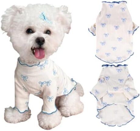 Small Dog Clothes Extra Small Dogs Spring Summer Dress Cute Soft and Breathable Outfits for Female Chihuahua Shih Tzu Yorkshire Puppy Cats (Blue, XX-Small)