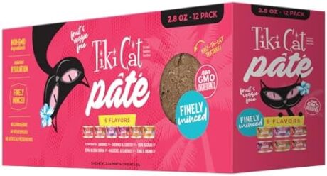 Tiki Cat Grill Pâté Variety Pack, Combinations of Real Flaked Fish, Wet High-Protein & High-Moisture Cat Food, 2.8 oz. Cans (Pack of 12)
