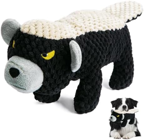 Tough Dog Toys for Aggressive Chewers, Squeaky Chew Toys to Keep Them Busy, Crinkle Dog Toy for Boredom and Teething, Badger Toy for Small, Medium, Large Dog