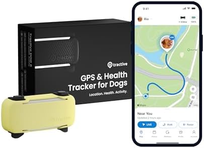 Tractive GPS Dog Tracker (2025 Release) Real-time Pet Location Tracker | Health & Wellness Alerts | Virtual Fence for Dogs | Bark Monitoring (Black w/Yellow Cover)