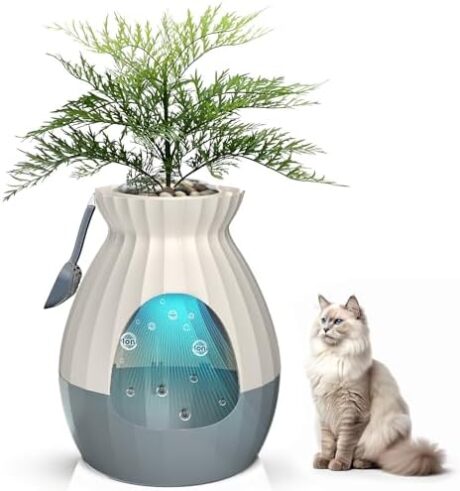 (Upgraded) Smart Plant Cat Litter Box, Hidden Cat Litter Box with Odor Removal, Extra Large Smart Litter Box for Big Multiple Cats, Ion Deodorizer and Urine Leak Prevention