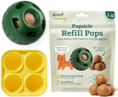 WOOF Starter Pack - Interactive Dog Toys for Boredom - Dog Treat Molds Silicone - Chicken-Flavored Healthy Treats for Dogs - Pupsicle Doggy Enrichment Toy - for Large Pups - 25-75 lbs