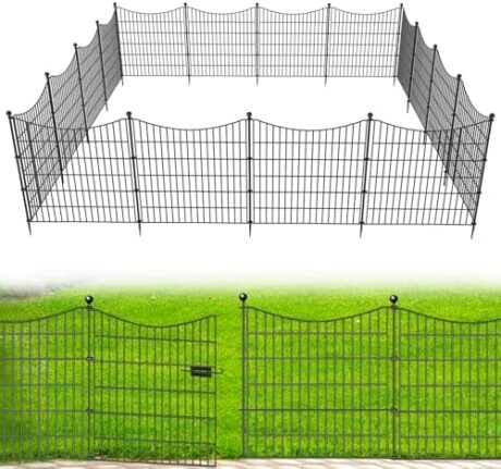 15 Panels Decorative Garden Fence with Gate, 32 in(H) X 35.4 ft(L) No Dig Dog Fence Animal Barrier Outdoor for Yard, Rustproof Metal Garden Edging and Borders, Temporary Fencing Stakes