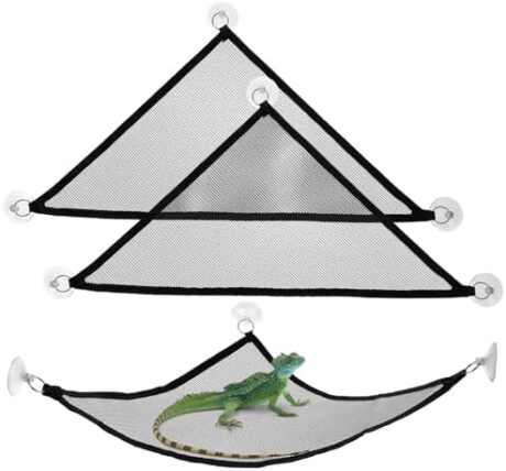 2 Pcs Bearded Dragon Lizard Hammock, Breathable Mesh Reptile Hammocks, Bearded Dragon Hammock Tank Accessories Triangular Bed for Lguanas, Axolotls Anoles Geckos Snakes Chameleon (Black)