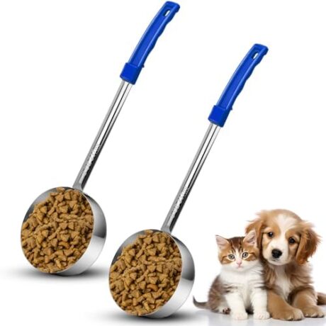 2 Pcs Dog Food Scoop 1 Cup Cat Food Measuring Cups Long Handled Scoop for Dogs Cats Birds and Rabbits Food Stainless Steel Portion Control Serving Spoons
