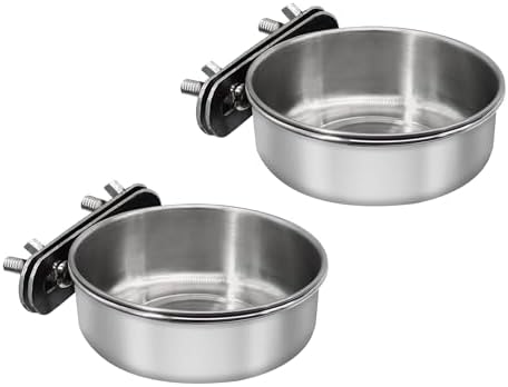 2 Pcs Small Bird Feeding Dish Cups,Parrot Food Bowl Cage with Clamp Holder Stainless Steel,Birdcage Coop Water Feeder for Cockatiel Parakeet Macaw Finches Lovebirds Small Animals (2 Pack, Small)