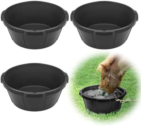 3Pcs Heavy Duty Rubber Feed Pan, 26 Quart/ 6.5 Gallon Rubber Tub Horse Feed Bucket, Durable Livestock Feeder Pan Dog Bowl Chicken Dust Bath Tub for Dogs Pig Goat Chicken Duck Farm Animal Feeding