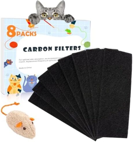 8 Pack Carbon Filters Compatible with Automatic Litter Box Robot 3, Thick Replacement Filters to Absorbs Odors Controls Moisture Keeps Home Smelling Fresh