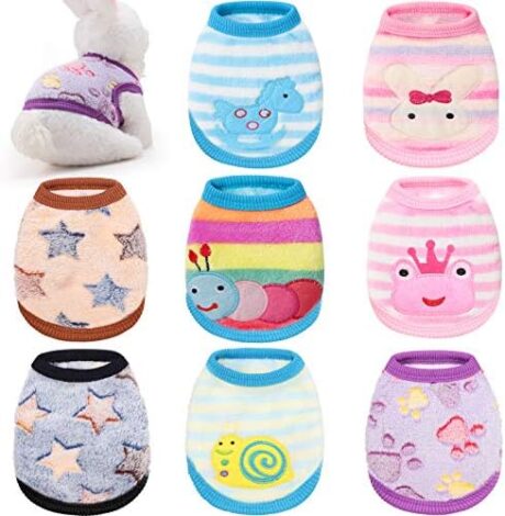 8 Pcs Pet Shirts Clothes Sleeveless Vest for Rabbit Bunny Puppy Kitten Cute Flannel Small Animals Sweater Costume for Boy Girl Chihuahua Guinea Pig Teacup Dogs(Caterpillar Horse Star Pattern)