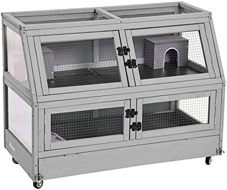 Aivituvin Guinea Pig Cage Chew Proof Hamster Cage Metal Frame Rat House Small Animal Habitat Critter Nation Cage 2 Levels Double Use Movable