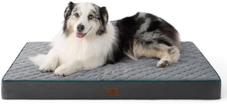Bedsure Orthopedic Dog Bed for Extra Large Dogs and Crate - Thick Memory Foam Pet Mattress with Removable Washable Cover and Egg Crate Foam, Suitable for Pet Up to 100 lbs, XL 41x29x4 Inches, Grey