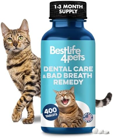 Cat Dental Supplement for Bad Breath, Tartar & Gum Support – Natural Oral Tablets for Fresh Breath, Teeth & Gum Wellness and Plaque Control – Odorless & Tasteless – 400 Easy-to-Give Pills