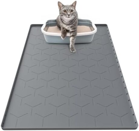 Cat Litter Box Mat, Large 34" X 22" Cat Litter Mat, Waterproof Silicone Pad for Floor, Dark Gray