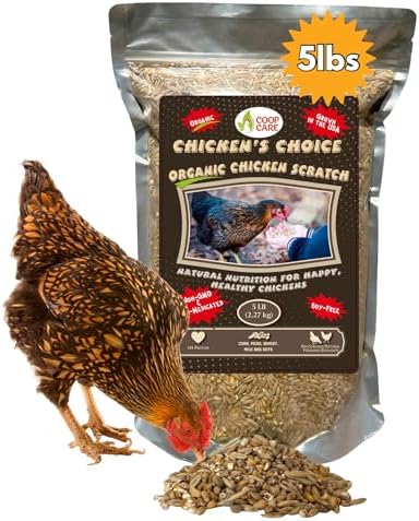 Chicken’s Choice Organic Chicken Scratch 5 lb Bag. Organic 5 Grain High Protein Premium Scratch Grain Treats & Food For Poultry, Duck & other Birds - Non-Gmo Chicken Feed, Soy Free Natural Ingredients