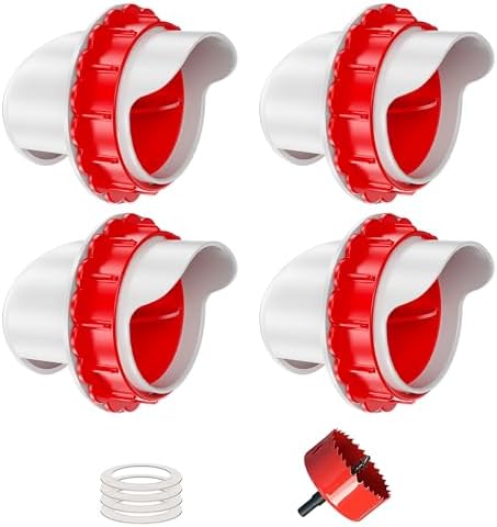 DIY Chicken Feeders No Waste, Poultry Feeder with Covers Gravity Feed Kit Ports 4-1 Hole Saw for Buckets Barrels Bins Troughs