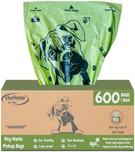 Dog Poop Biodegradable Bags One Biig Roll (600 ct.) Eco-friendly Doggy Poop Bags Pet Waste Pickup Bag Degradable Cat Waste Disposal Bags (1 Roll, 600 Bags)