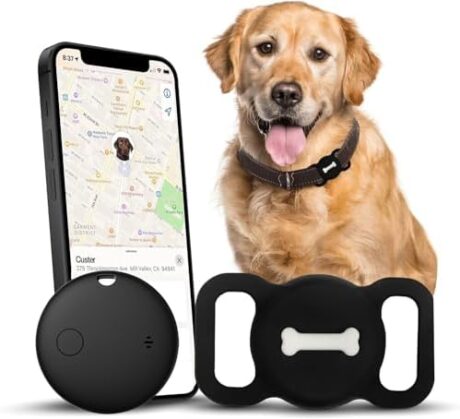 Dog Tracker, Smart Pet Tracker with Black Collar Holder, Smart Tag for Seamless Location Tracking, No Monthly Fee MFi Certificated, Work with Find My, No GPS Tracker, iOS Only, Black