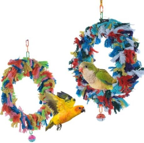 Generic 2Pcs Bird Swing，Bird Swing Toy，Bird Colorful Cotton Rope Hanging Ring Parrot Preening Grooming Chew Climb Biting Toy ，Large Bird Toys