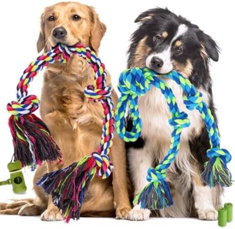 Heavy Duty Dog Rope Toys for Aggressive Chewers, Tough Tug of War Dog Toys for Large, Medium & Small Dogs – 5 Pack Including 2 Ropes & 3 Supplies