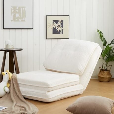 LIKIMIO Foldable Tatami Lazy Sofa Bed, Cozy Human Dog Bed with 5 Adjustable Positions for Living Room, Bedroom & More, Cream