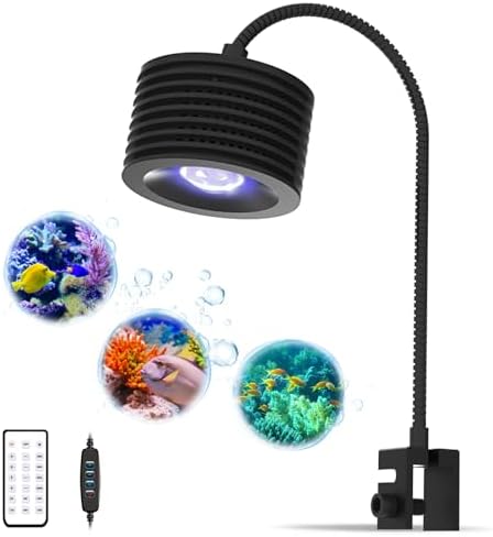 Lominie LED Aquarium Light, Nano Coral Reef Light Clip on Aquarium Light Full Spectrum Remote Control Fish Tank Lamp Dimmable for Saltwater Fish Tank (Saltwater)