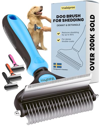MalsiPree Dog Brush for Shedding - 2 in 1 Undercoat Rake Deshedding Tool for Medium to Large Double-Coated Dog Grooming - Pet Dematting Comb - Pet Deshedder (Blue)