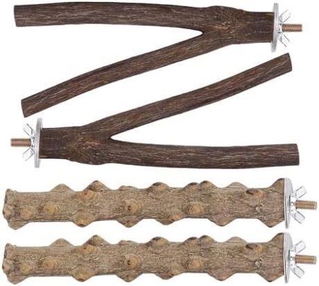 Mogoko 4 Pcs Bird Perches Parrot Stand Natural Wood Perch Parakeet Toys Bird Cage Accessories for Conure Supplies Budgie Platform