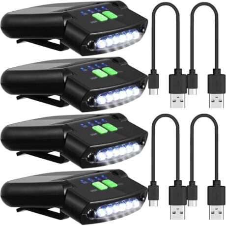 Mudder LED Clip on Cap Lights USB Rechargeable Cap Flashlight Clip Waterproof Ultra Bright Hat Flashlight Headlamp for Fishing Camping Hand Work