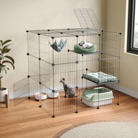 Oneluck 3-Tier Cat Cages Indoor Enclosure DIY Cat Playpen Catio Detachable Metal Wire Kennels Cats Crate Large Extra Exercise Place Ideal for 1 Cat,35.4 Inches