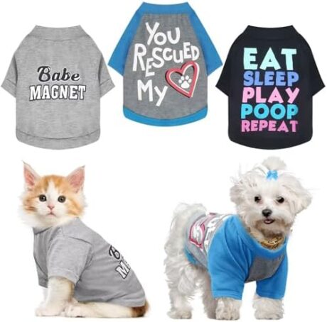 PETCARE 3 Pack Dog Clothes for Small Dogs Boy Yorkie Chihuahua Shih Tzu Cute Puppy Clothes Soft Breathable Dog Shirts Pet Clothing Male Doggy Cat T-Shirts Apparel Costume