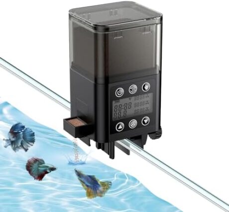 Pawfly Automatic Fish Feeder for Aquarium, Auto Vacation Timer for Fish Tank 320 ml Adjustable Food Dispenser for Powder Pellets and Granules, Battery Operated