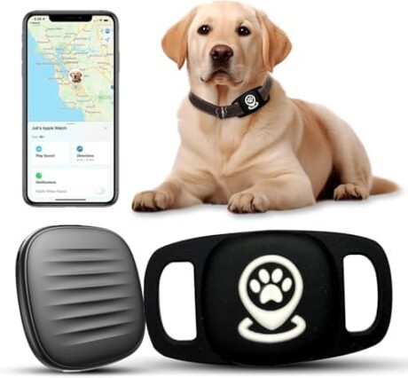 Pet Tracker for Dog, Dog Tracker Smart Pet Location Tracker with Holder, Smart Item Finder, MFi Certificated Dog Tracking Device, No Monthly Fee, Works with Find My(iOS Only) (Black Case)
