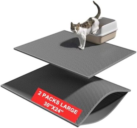Pieviev 2 Packs Cat Litter Mat Double Layer Waterproof Urine Proof Trapping Mat (30''X24'', Gray)