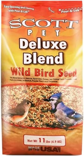 Scott Pet Wild Bird Seed, Deluxe Blend, 11 lbs Bag, No Dust, No Corn Mix, Feed, Great for All Feeder Types, Food for Outside Wild Birds