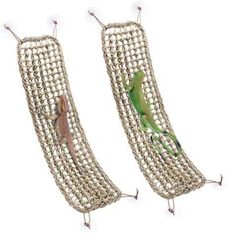 Silkfly 2 Pieces Bearded Dragon Hammock Lizard Reptile Climbing Lounger Seagrass Fiber Habitat Tank Accessories Jungle Toys for Hermit Crab Gecko Snake Iguana Amphibian