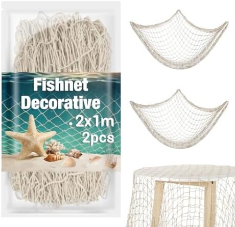 Sukh 2PCS Fish Net Decorative - Fish Net Decorations Decorative Netting Nautical Fishnet Table Runner Nets Netting Fishnet Ocean Party Rope Decoration