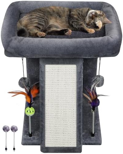 TWDEPART Cat Tree Tower with Cat Scratching Post for Indoor Cats, Activity Centre Climbing Tree with Scratching Board and Playful Toy Balls, Grey