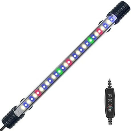 VARMHUS Submersible LED Aquarium Light,Fish Tank Light with Timer Auto On/Off Dimming Function,3 Light Modes Dimmable&4-Color LED,10 Brightness Levels Optional&3 Levels of timed Loop 18LEDS-11.5''