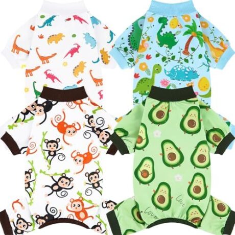 XPUDAC 4 Pack Dog Pajamas Soft Strechy Summer Doggie Clothes for Small Medium Dogs Boy Girl Cat Apparel-X-Small