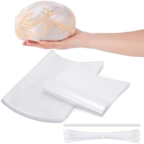 Zonon 100 Pcs Poultry Shrink Wrap Bags Transparent Heat Shrink Bags BPA-Free Freezer and White Zip Ties and Clear Silicone Straw for Chickens Rabbits Food Storage, 10 x 16 Inch