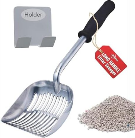 iPrimio Monster Metal Cat Litter Scoop with 17-Inch Long Handle - Extra Large Deep Shovel with Rounded Corners for Extended Reach and Soft Ergonomic Grip for Effortless Cleaning