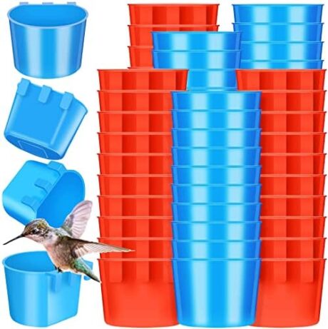 100 Pcs Cage Cups Chicken Feeder Cup 8 oz Hanging Bird Food Water Bowl Coop Bunny Cage Feeding Dish Game Fowl Supply for Poultry Pet Parrot Parakeet Rabbit Parakeet Pigeon(Red, Blue)