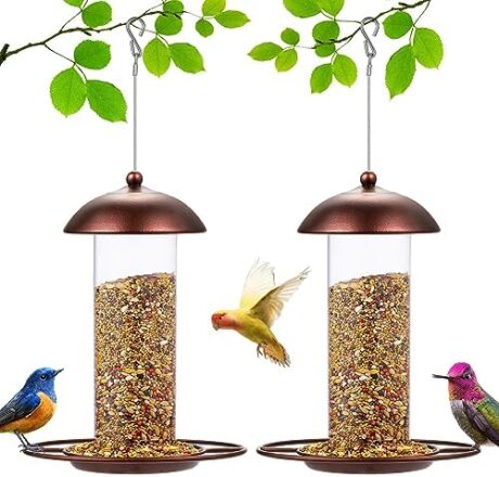 2 Pack Metal Wide Bird Feeders - Hanging Outdoor Bird Feeder with 1.6lbs Capacity, Strong Wire Lanyard for Garden Yard Decoration