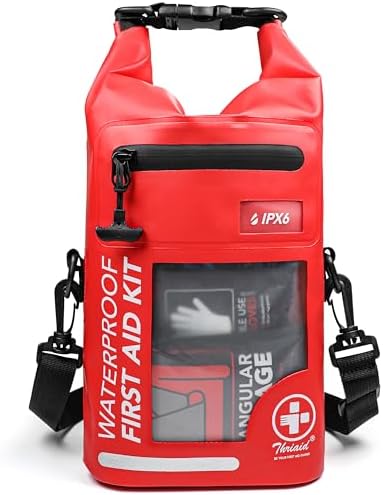 250 PCS Waterproof First Aid Kit, Roll Top Reflective Boat Dry Bag Bug Out Bags, Emergency Medical Kit Ideal for Boating, Camping, Fishing, Kayaking, Floating, Red