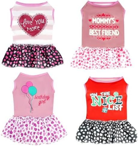 4 Pack Dog Dresses Adorable Girl Puppy Printed Dresses Pet Doggy Clothes for Small Dogs Girl Holiday Apparel Dresses(S)