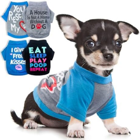 4 Pieces Chihuahua Clothes Dog Clothes for Small Dogs Boy Yorkie Teacup Cloth Spring Summer Pet Shirt Cute Puppy Shirts Outfits Dog T-Shirt (XX-Small)
