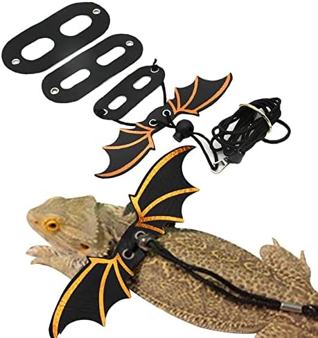 Adjustable Bearded Dragon Leash Harness,3 Size Pack Leather Wings Safty Walking Leash for Bearded Dragon Lizard Reptiles (Black)