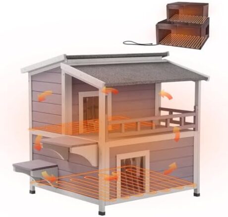 Aivituvin Heated Outdoor Cat House for Outside Insulated Feral Cat Shelter Weatherproof with Heated and Insulated Liner 2 Story